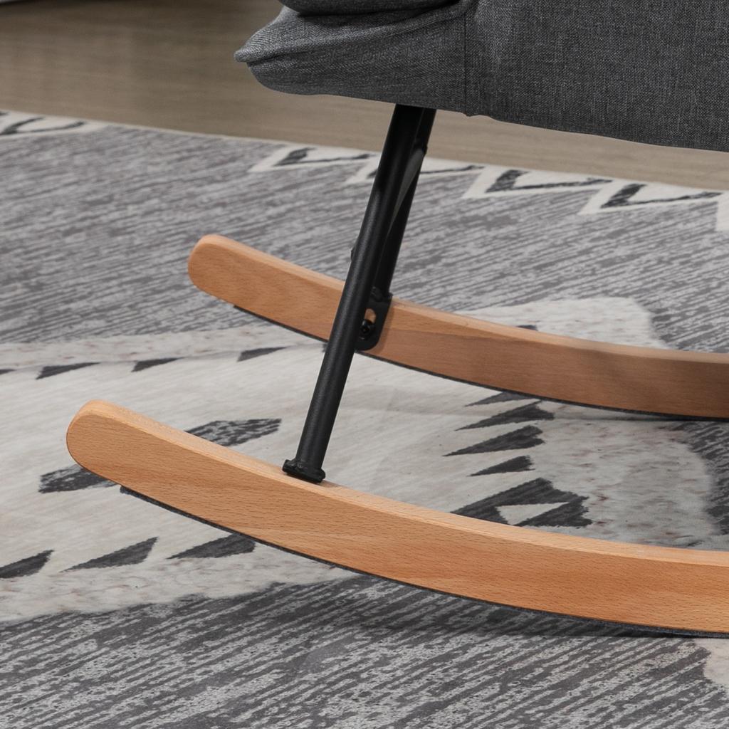 Rocking Chair with Stool, comfortable, up to 130 kg, Linen Look, 64x89x90cm, Grey