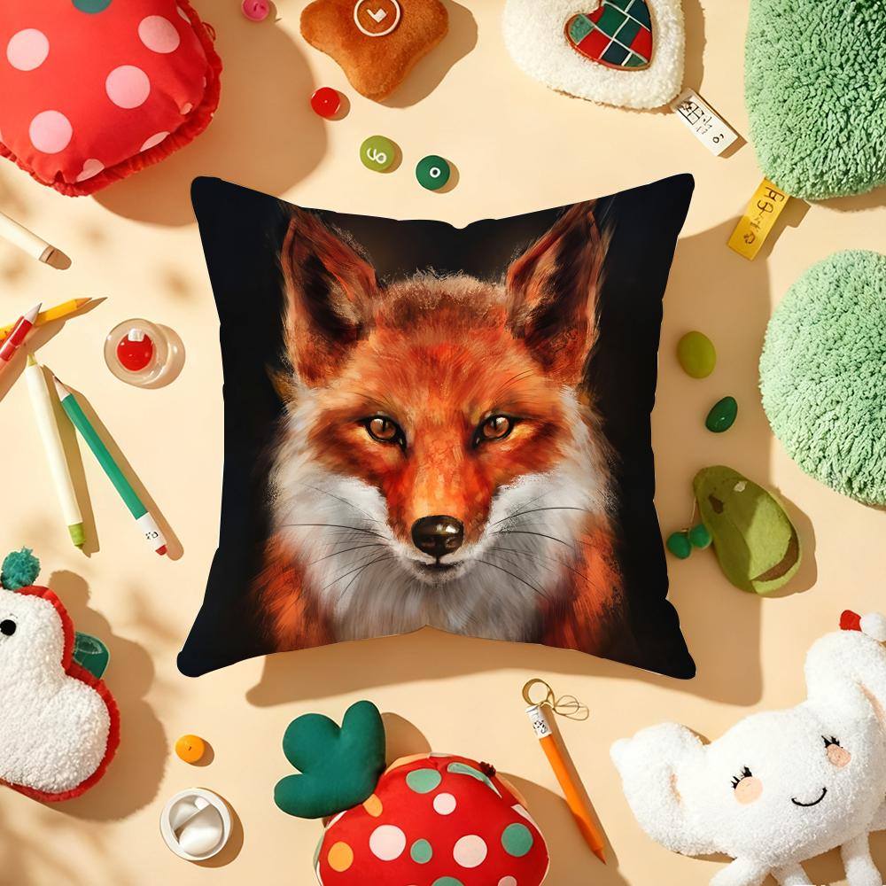 Cute Fox Cushion Cover Plush Fabric Soft Double-Sided Printed Sofa Warm Winter Home Child Gift Pillow Case
