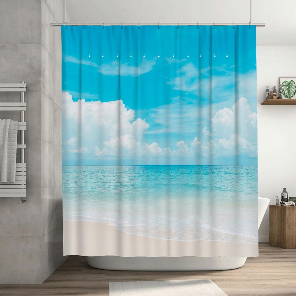Beach Sky Shower Curtain Blue White Waterproof Printing Decorative Bath Room Window Water Proof Bathroom Decorations Indoor Home