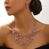 Ethnic Boho Multilayer Crystal Beads Necklace Earrings for Women Bohemian Jewelry Set Party Wedding Statement Choker Collar
