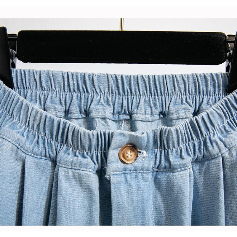 Dimanaf Plus Size Skirts Denim Buttons Fashion Patchwork Women Skirt Blue Short Skirt Loose 3XL 5XL