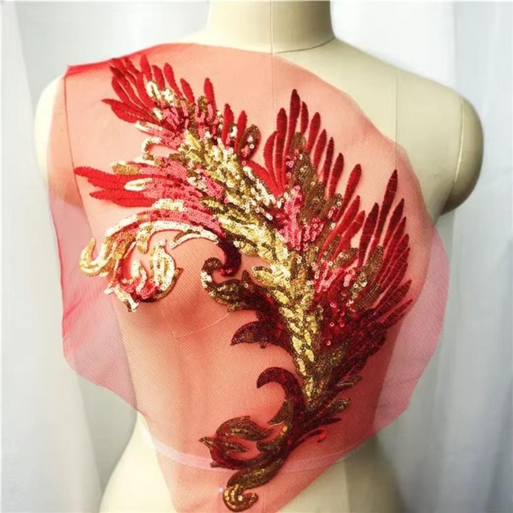Patch Sequin Embroidery Sequin Appliques Phoenix Tail DIY Sew On Patch Embroidery Patch Wedding Gown DIY Decoration