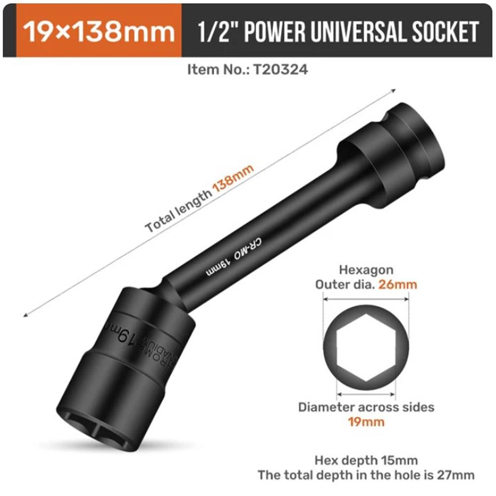 Schlag-Dreh-Sechskant-Steckkopf-Adapter 1/2-Zoll Antrieb Kardangelenk Cr-Mo Stahl Schraubenschlüssel Konverter 12-19mm