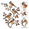 Weather Resistant Metal Decor Bird Wall Decor, Red & Chickadee Sculpture with Branches and Decorative Accents for Balcony Berries, 2D Iron Art Hanging