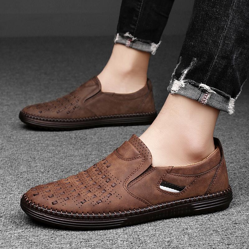 Fashion 2025 Men's Braided Casual Leather Shoes Triple-Color Woven Design with Anti-Slip Oxford Sole Daily Wear Loafers Plus Size 38-48