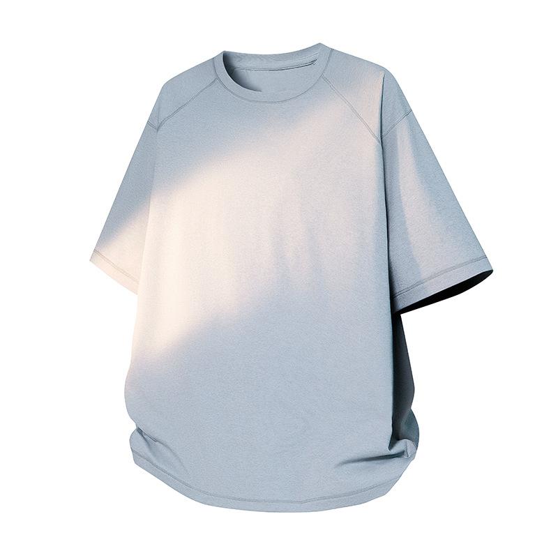 Fitness-T-Shirt mit kurzen Ärmeln, feuchtigkeitsableitend, schnelltrocknend, für Laufen, mit abgerundetem Saum