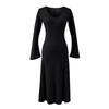 Women's French Retro V-neck Bell Sleeve Knit Dress, Autumn/Winter Slim Fit