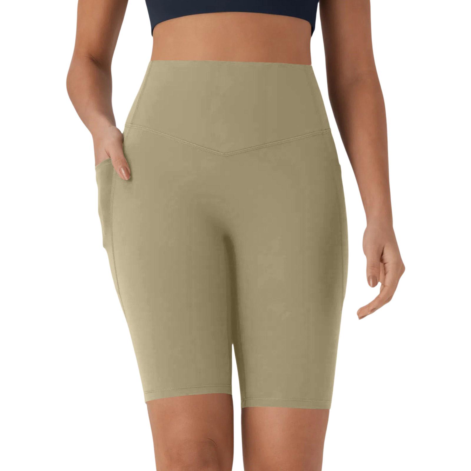 

Women s High-waisted Color Yoga Shorts With Side Pockets S хаки