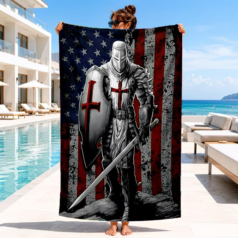Knightly Valor And Patriotism Beach Towel, Microfiber Beach Towel, Perfect For Pool, Beach, Travel, Home Decor Beach Party Fan gifts