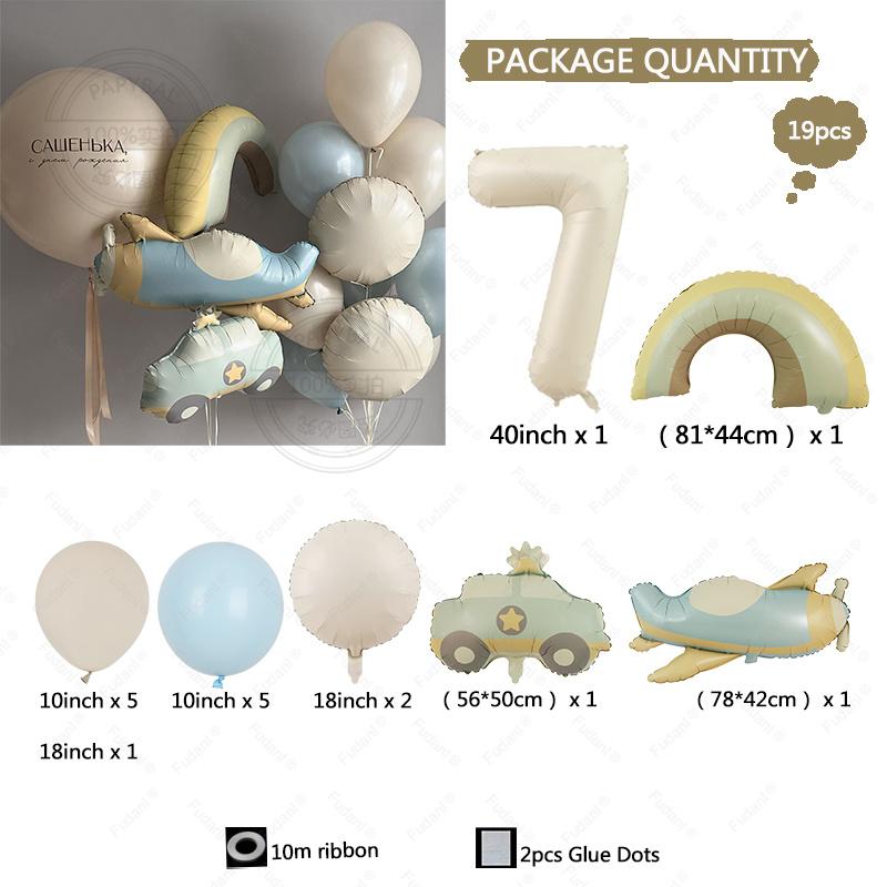 Cute matte matte car airplane rainbow aluminum film balloon set for children's birthday party decoration and accessories