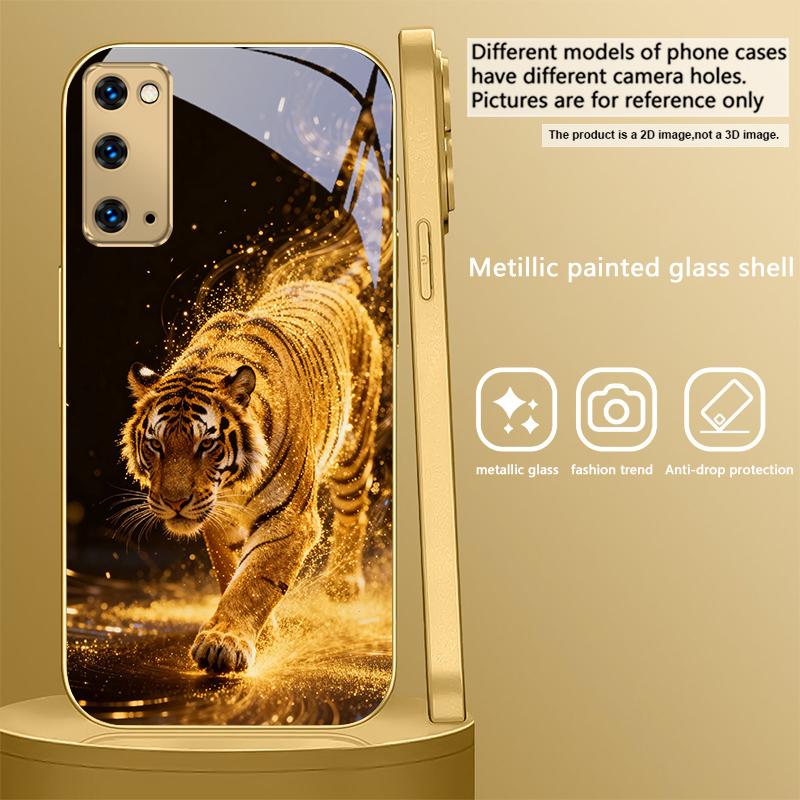 The Tiger of Strength For Samsung Galaxy S26 S20 FE S21 S22 S23 Plus S24 Ultra S25Ultra S21+ S22Plus Golden Glass Phone Case