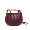 Mini Woven Handbag With Metal Handle Chain Strap Small Oval PU Bag Women Daily Use