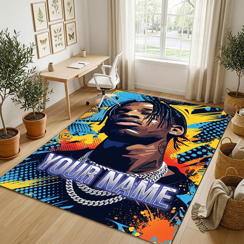 Personalized Crystal Velvet Carpet,Travis Scott Custom Printed Name, Plush Area Rug For Home Indoor Decor