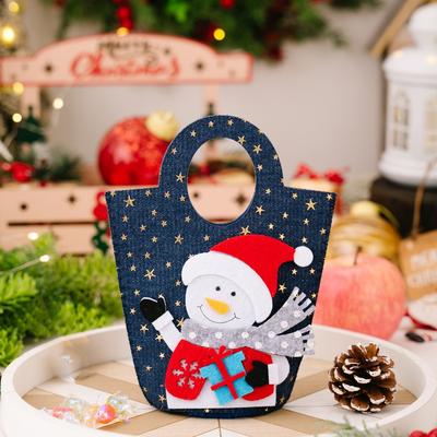 Cartoon Christmas Gift Bag Large Capacity Snowman/Elk Santa Claus Candy Bag Denim Christmas Gift Bucket Christmas Party