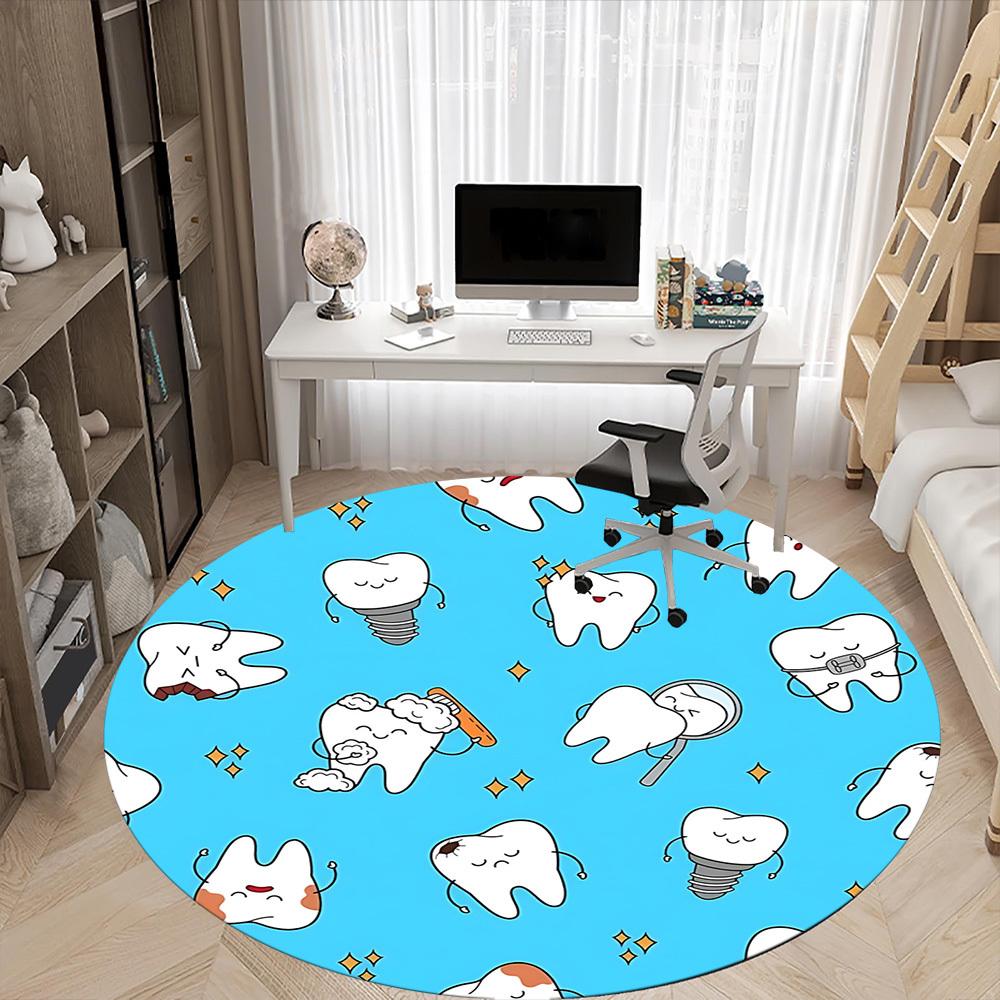 1pc Tooth Illustration Office Round Rug, Carpet for Office, Gaming, Lightweight Round Floor Mat yy260208045
