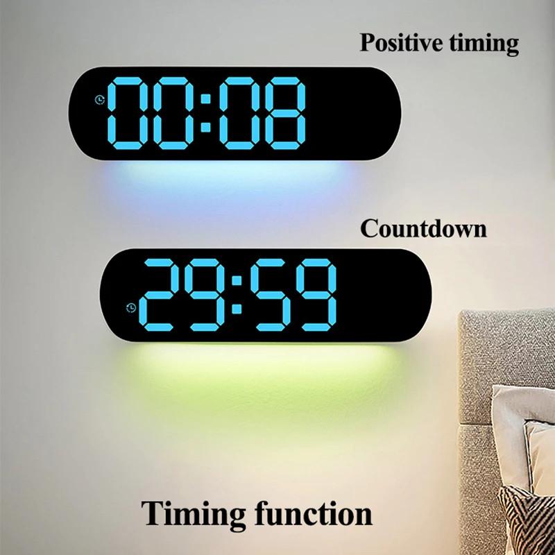 Large Digital LED Wall Clock Multifunctional Adjustable Atmosphere Light Color Changing Electronic Alarm Clock