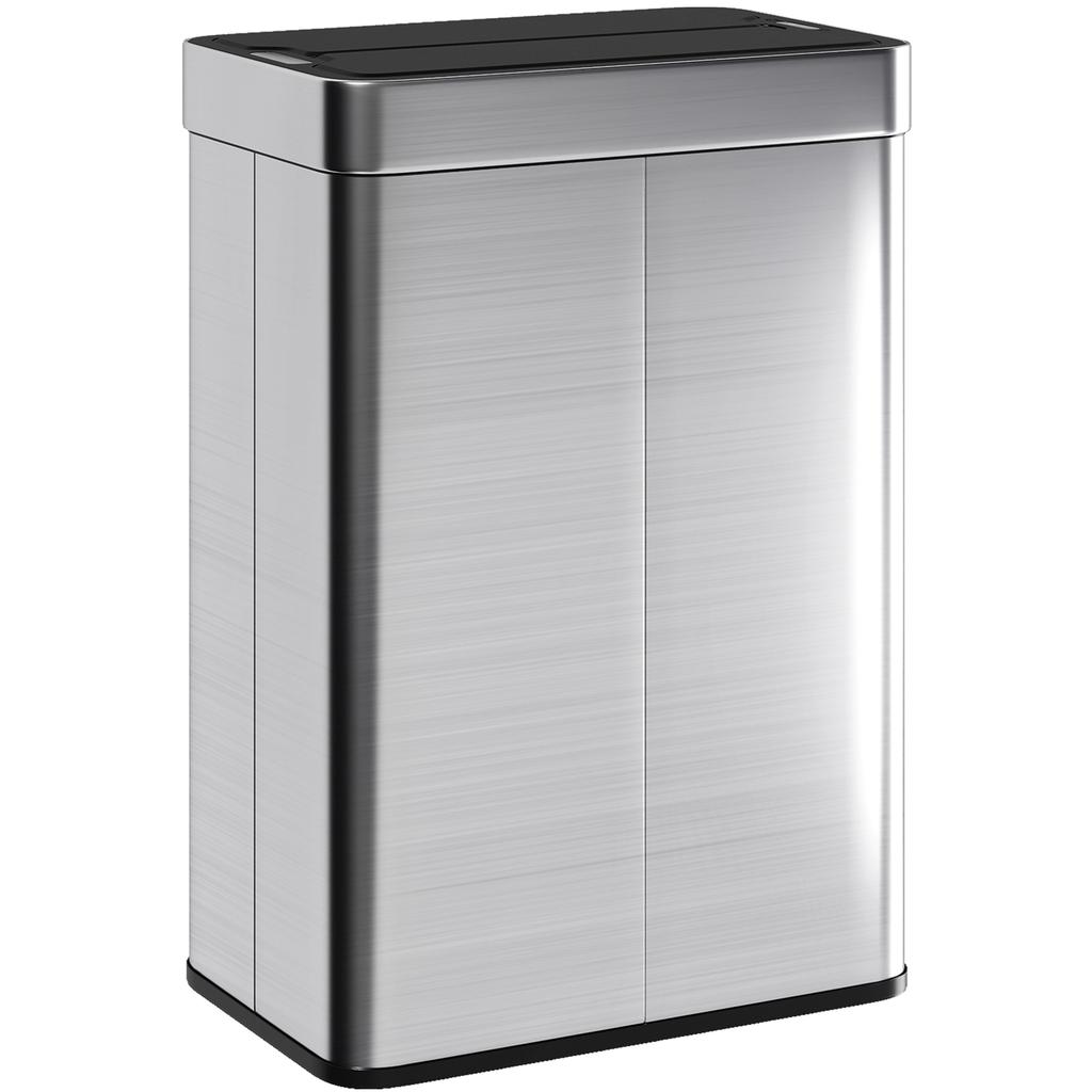 55L Sensor Bin, Large Automatic Touchless Rubbish Bin with Soft-Close Lid, Silver Tone