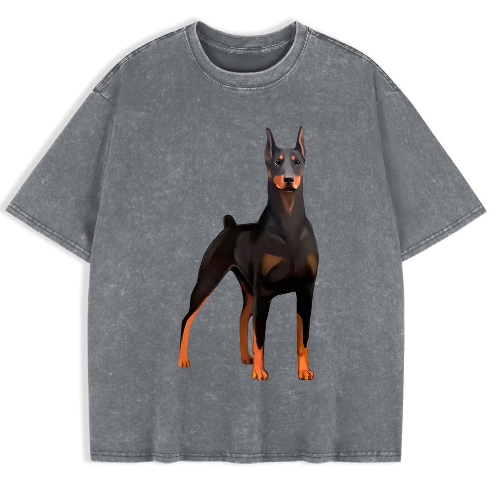 Doberman Dog Printing Washed T-Shirts Mens Cotton Oversize T Shirt Casual O-Neck Short Sleeve Tops Soft Men Clothes