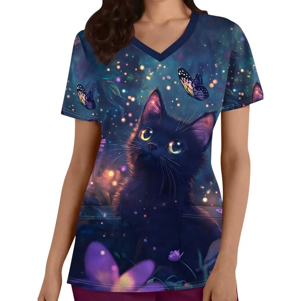 Klinisk Uniform Dame Mote Sommer V-Hals Tannlege Dame Skrubb Mikrostretch Kort Erm Sykepleieruniform Dame