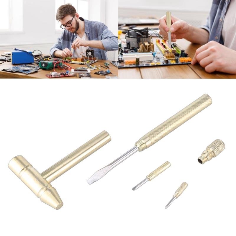 6 In 1 Multifunction Hammers Screwdriver Set Copper Steel Gold Hammers Hand Tool Kit for Watchmaker Jewelers Eating