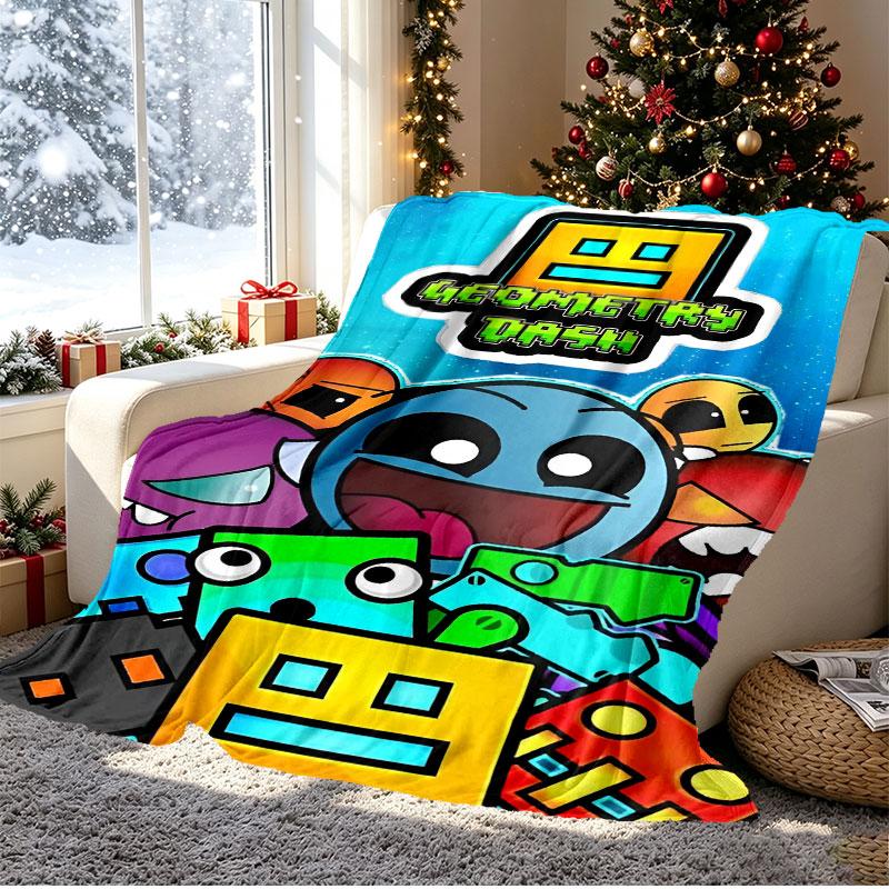 Geometry Dash Pattern Blanket for Home Decoration, Bed, Sofa, Car Travel, Camping, Suitable for All Seasons, Birthday Christmas Gift