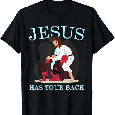 Jiu Jitsu, Bjj and Mma Design Jesus Has Your Back Jiujitsu T-Shirt