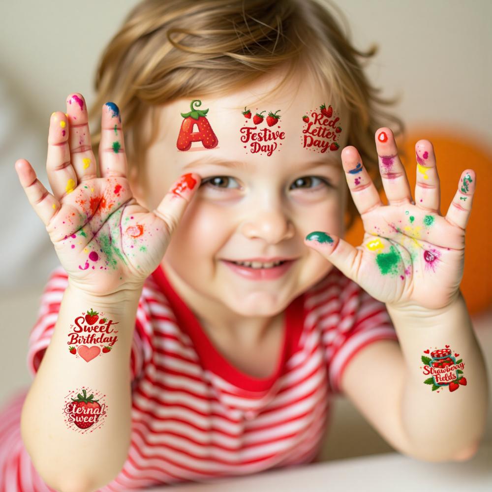 63pcs Temporary Tattoo Dessert Illustrations Cartoon Nature Decals Strawberry Stickers Waterproof Long-lasting Body Stickers For