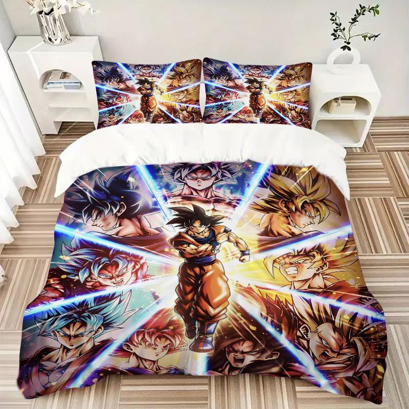 Goku Super Saiyan Forms Print 3Pcs Bedding Set,Duvet Cover with 2 Bedro,Pillowcase Home Birthday Gift