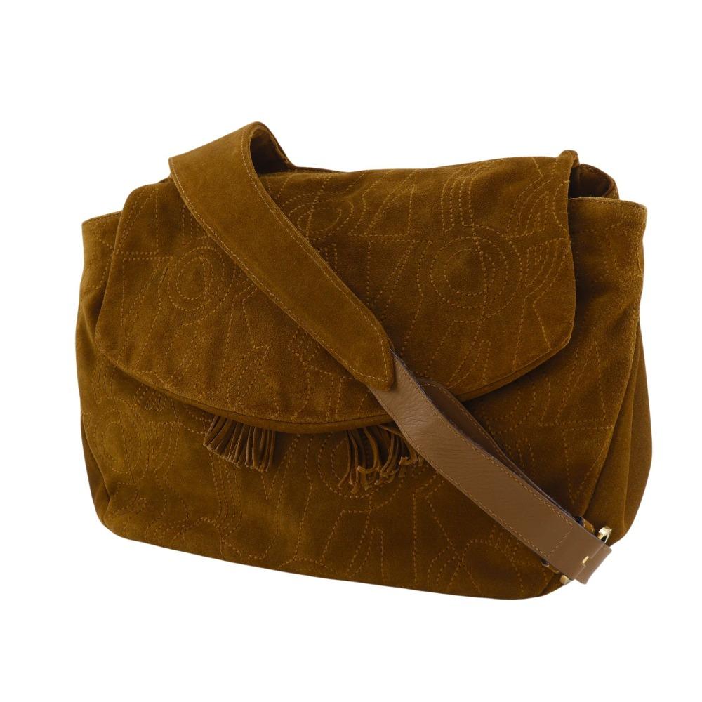 Salvatore Ferragamo Borsa a Spalla con Design a Punto BZ-21 5695 Cammello Pelle Scamosciata Donna Usata