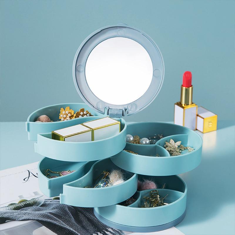 

1Pc Jewelry Stand Holder Display Tray Multilayer Rotating Jewelry Storage Box With Mirror Plastic Makeup Box