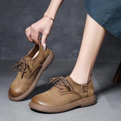 Pantofi Casual din Piele cu Șireturi, Tendință Modă Femei, din Piele de Vacă, cu Talpă Ușoară și Moale