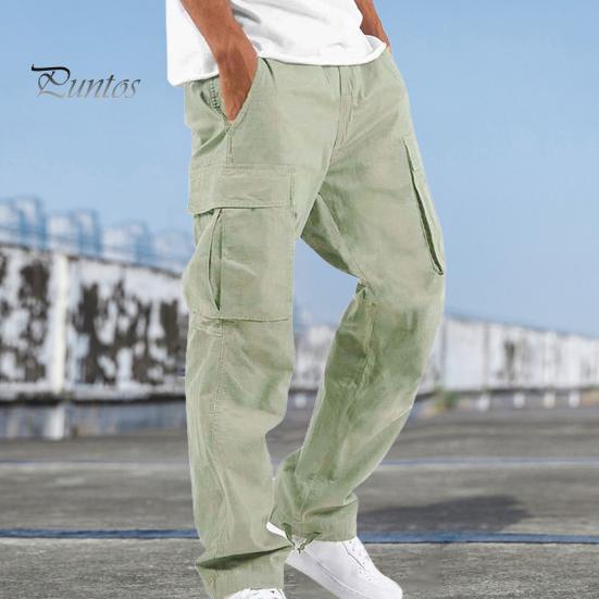 Erkek Kargo Pantolon Çok Cepli Bağcıklı Elastik Bel Ayarlanabilir Bacak Büyük Beden Bol Düz Renk Spor Salonu Açık Hava Uzun Harem Pantolon