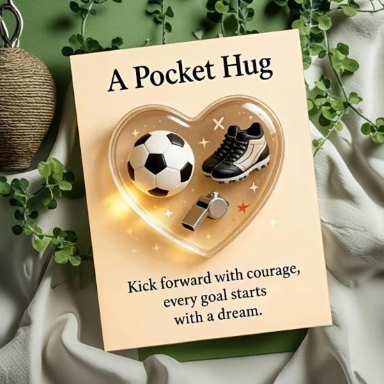 Soccer Heart Pocket Hug with Gift Card 2D Acrylic Heart-Shaped Soccer Inspirational Keepsake Emotional Support Gifts for Soccer Lovers Sports
