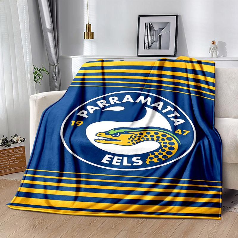Parramatta Eels Flag Flannel Blanket Soft All-Season Throw, Design for Camping, Car Travel, Hiking Sofa, Bed, Office Perfect Gift for Parties