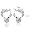 AAAAA Grade Zirkonia CZ Diamant Hello Kitty Anhänger Ohrringe Set Halskette Accessoire Hello Kitty Hochzeitszeremonie schwingendes Silber alle Artikel