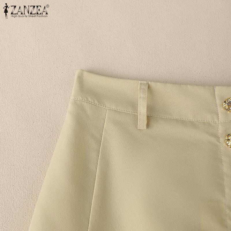 ZANZEA Women Casual Solid Color Loose Pleated Skirts