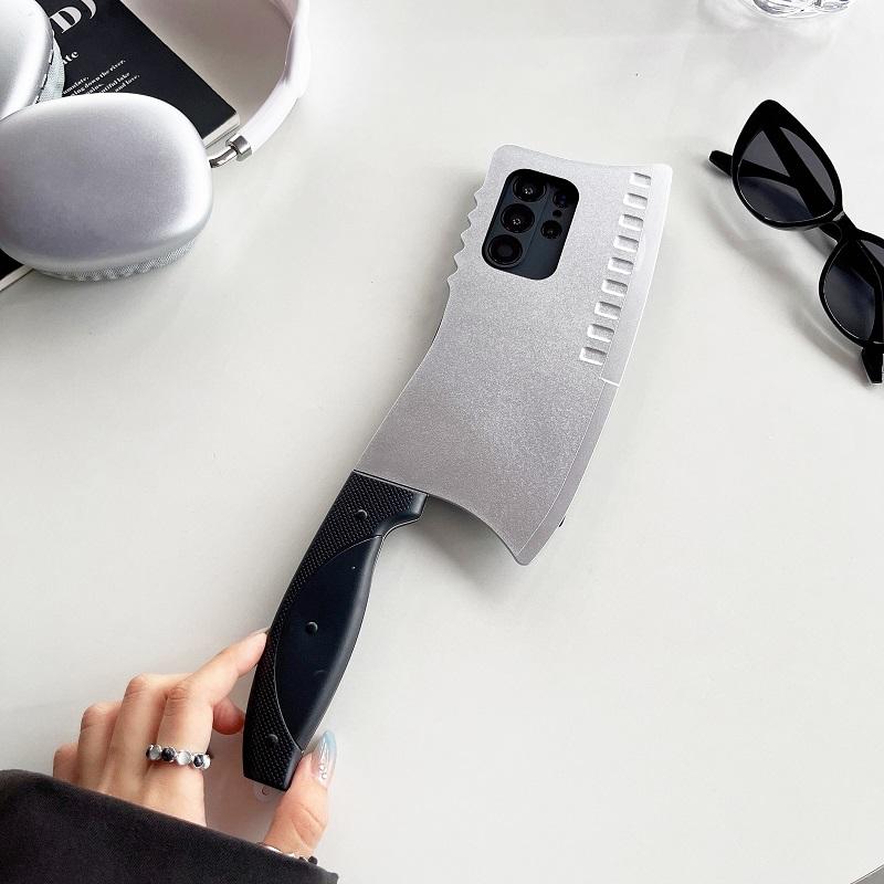 

Creative 3D Kitchen Knife Phone Case For Samsung Galaxy S25 S24 S23 S22 S21 Ultra Plus Lens Protection Funny Back Cover Funda Galaxy S22 Ultra 5G серебряный