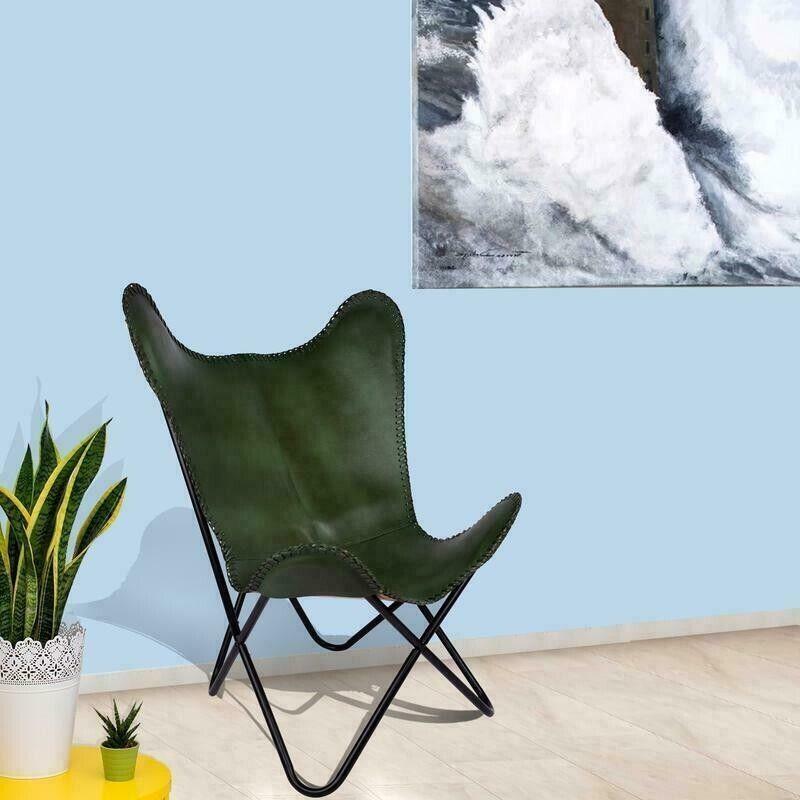 Handmade Vintage Buffalo Leather Butterfly Chair Lounge Relax Chair Home Décor