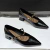 Metal Buckle One-band Block Heel Single Shoes Autumn New Pointed Toe Shallow Mouth Non-slip Kitten Heel Shoes