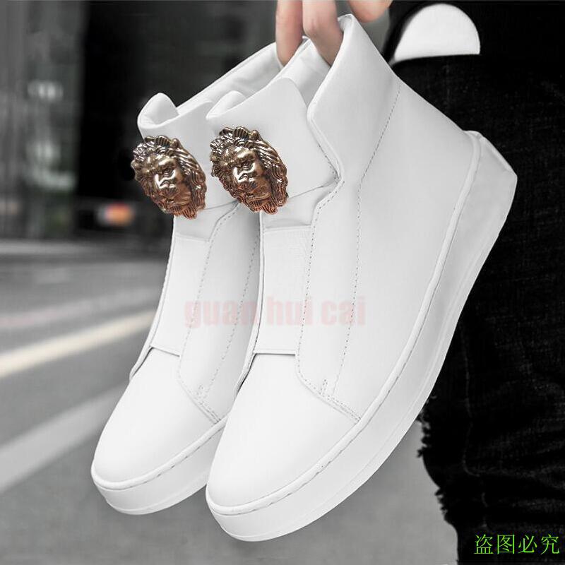 Fashion Deluxe Men's Small White Boots British Fashion Sports Casual Shoe Board Low Top Breathable Leather Boots Zapatos Hombre A2