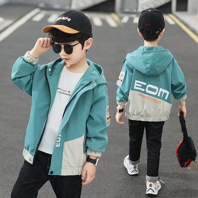 Boys Spring and Autumn Long-sleeved Hooded Rushing Jacket Middle and Large Children Colorblocking Design Sports Coat