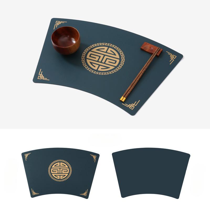 Chinese Style Leather Fan-shaped Waterproof Oil Resistant and Heat-resistant Western Cuisine New Chinese Bowl Cup Table Mat
