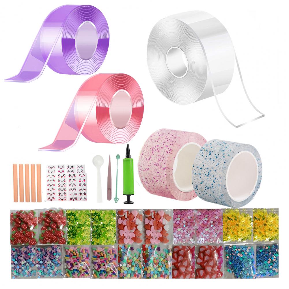 Nano Tape Bubble Set Kids Glitter Clay Nanometer Tape Bubble DIY Squeezing Blowing Bubble Decompression Toy Anxiety Relief Toy