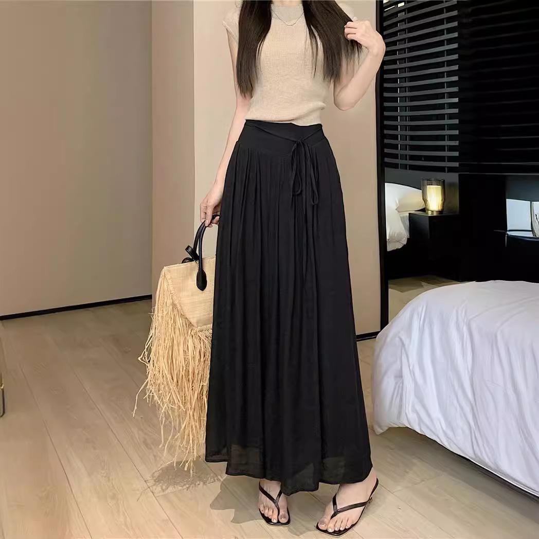 

Длинная юбка из хлопка и льна для женщин, летние розовые корейские юбки миди с высокой талией, плиссированные женские One Size