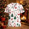 Damen Arbeitshemd mit V-Ausschnitt, kurzen Ärmeln, Taschen und Seitenschlitzen, Weihnachtsdruck