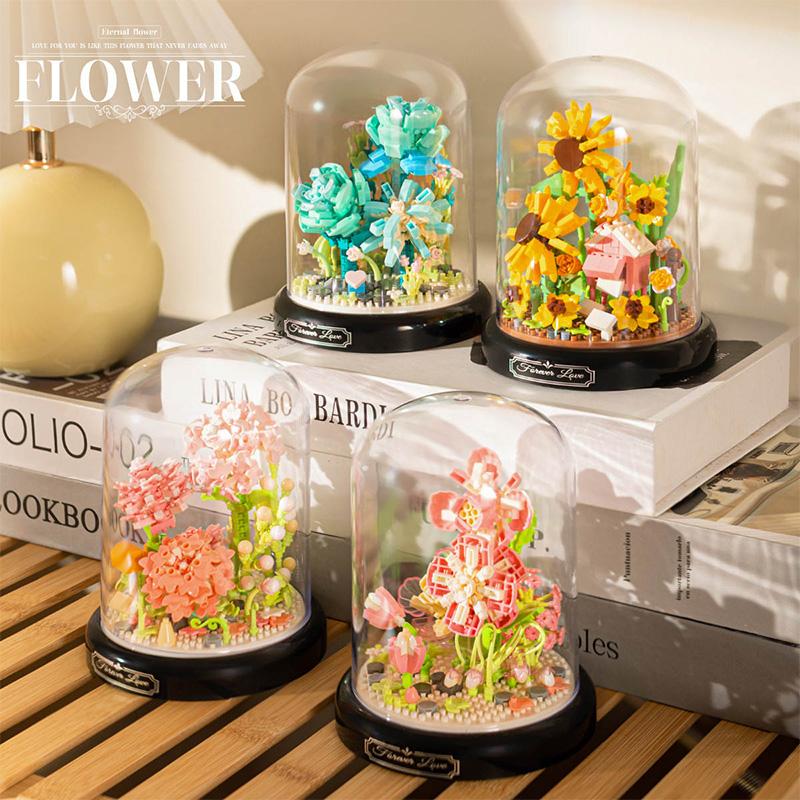LELE Flowers Building Block Set Black Base Romantic Gift For Girl Toys For Kids