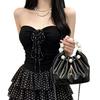 #Summer New Sweet and Spicy Storm Point Splicing Rose Tube Top Women's Fixed with Chest Pad Versatile Top
