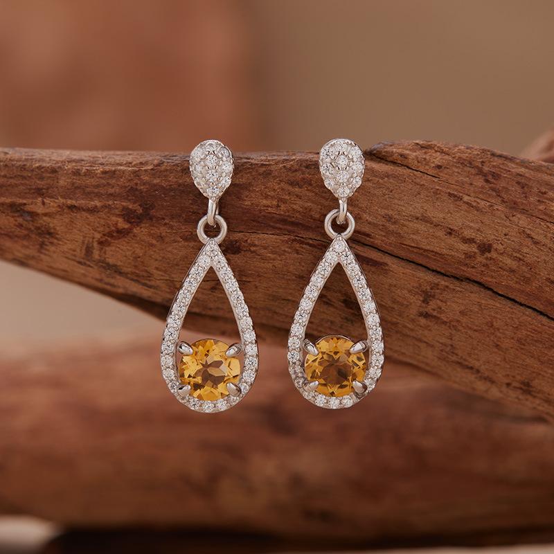 Natural Garnet Topaz Amethyst Colored Treasure Stud Earrings Women'S S925 Sterling Silver Water Drop Pendant Earrings