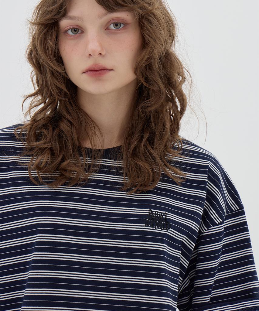 URBANAGE Striped Oversized Short Sleeve_Navy