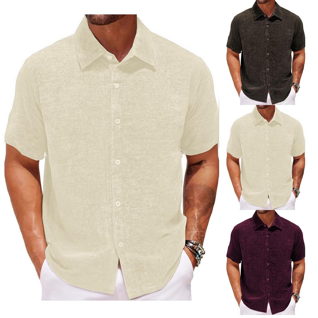 Men's Summer Solid Color Gold Velvet Shirt Summer Casual Knitted Short-sleeved Lapel Shirt